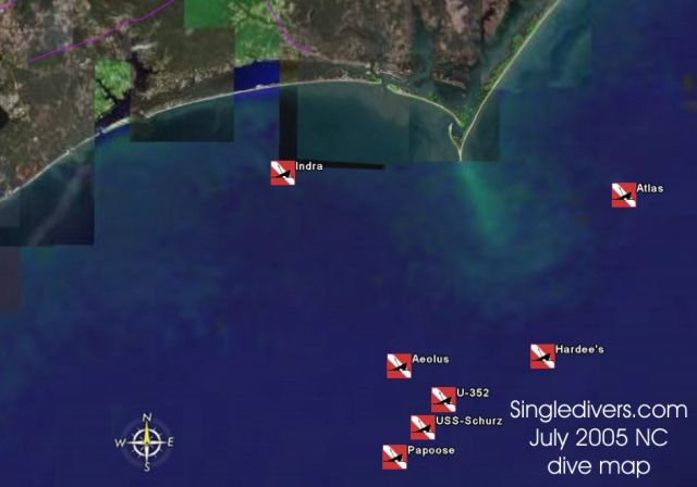 July 2005 NC dive map
