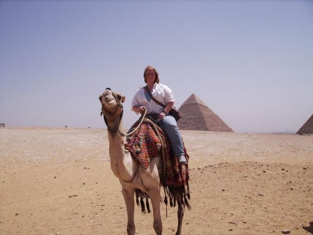 BarracudaBabe on a camel at Giza Pyramids