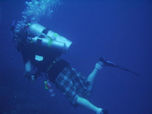 Diving in a kilt?!?!?  Yes, that is Simon wearing a