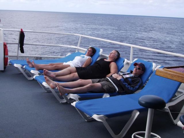 Cindi, Barb & Tom enjoying the sun deck