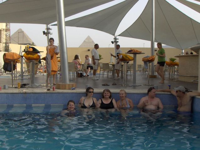 Pool side with the Pyramids in the background